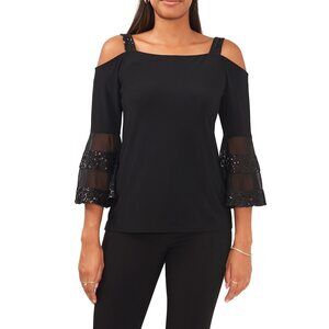 MSK Womens Sequined Illusion Blouse
